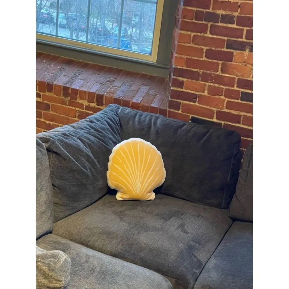 Shell-Shaped Yellow & White Small Accent Pillow Beachy Coastal Nautical Vibes